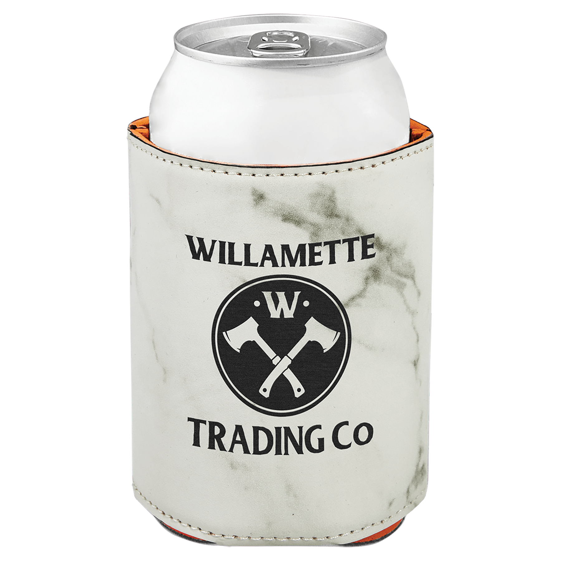 White Marble 3 3/4" Laserable Leatherette Beverage Holder