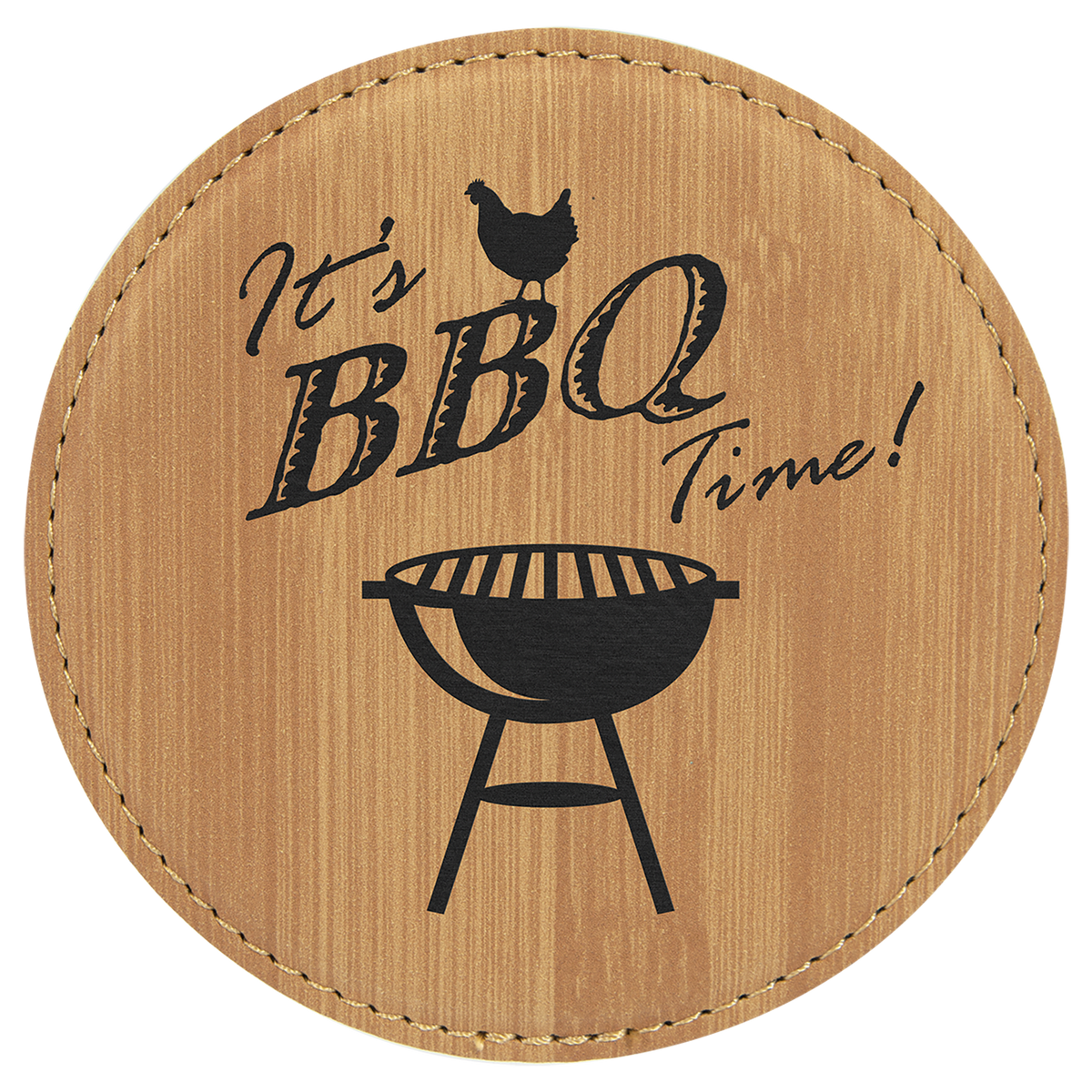 Bamboo 4" Round Laserable Leatherette Coaster