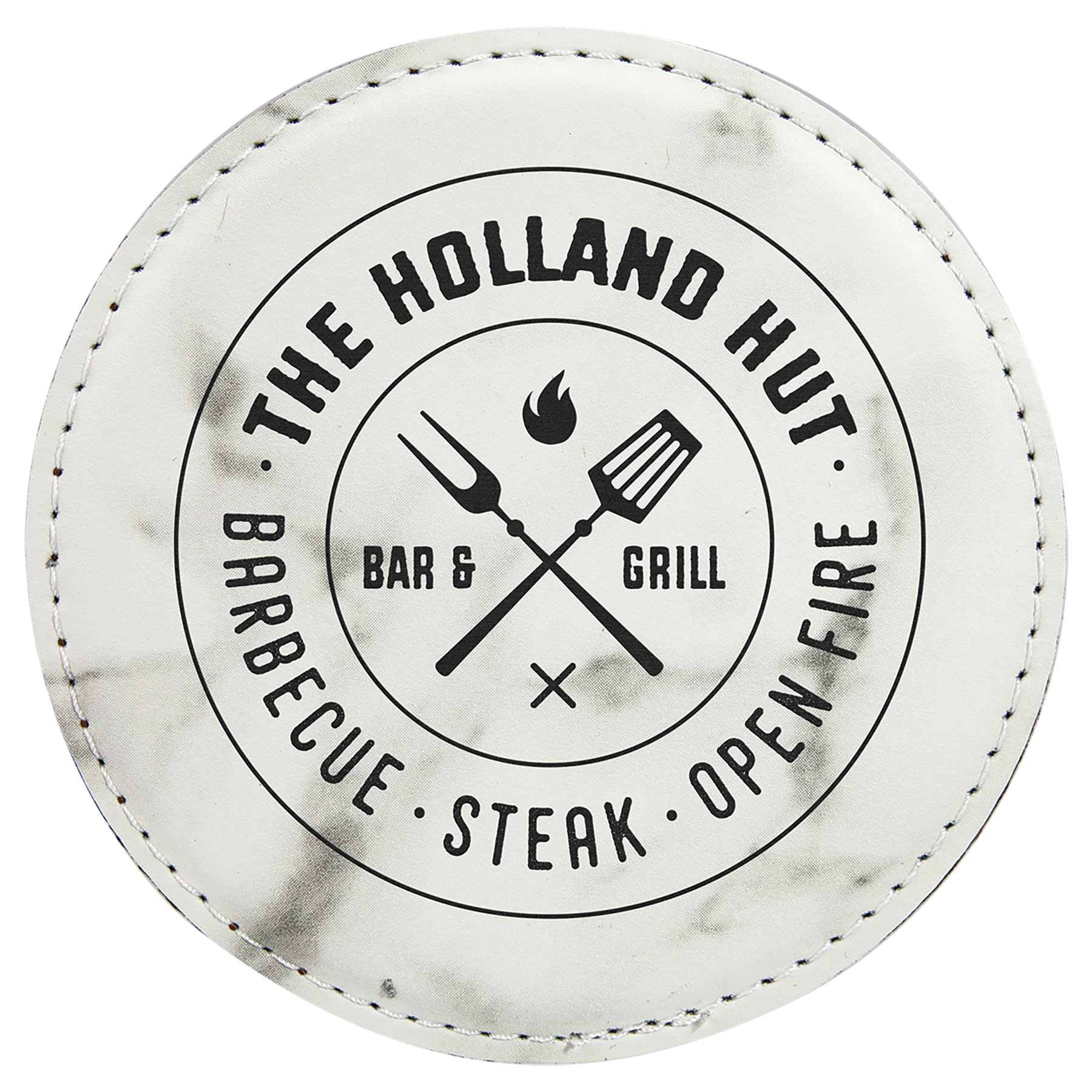 White Marble 4" Round Laserable Leatherette 6-Coaster Set
