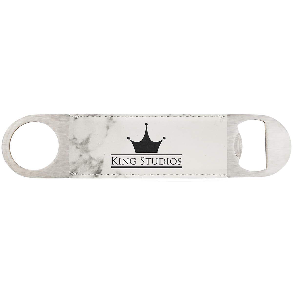 White Marble 1 1/2" x 7" Laserable Leatherette Bottle Opener