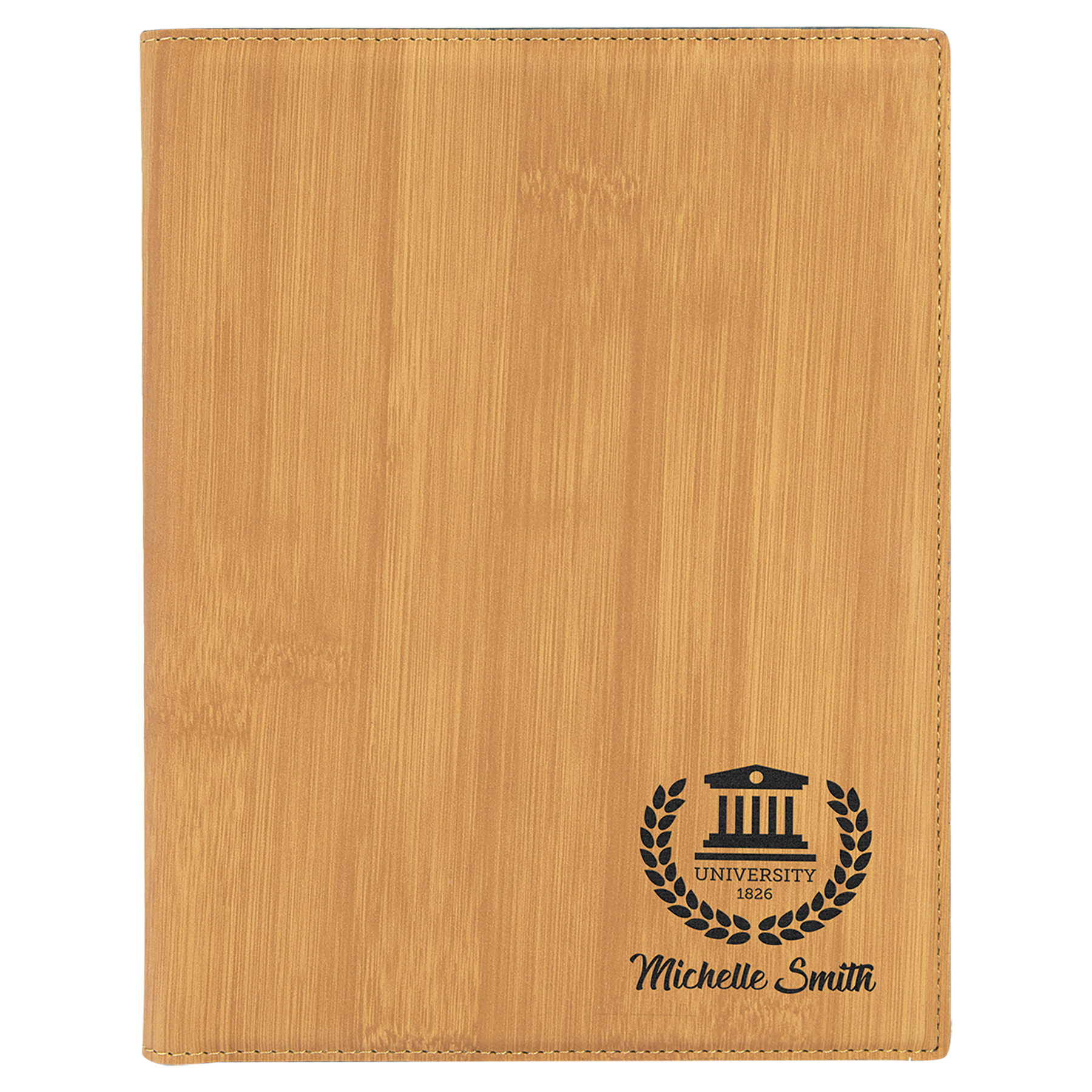 Bamboo 7" x 9" Laserable Leatherette Small Portfolio with Notepad
