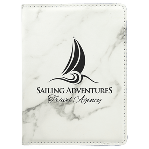 White Marble 4 1/4" x 5 1/2" Laserable Leatherette Passport Holder