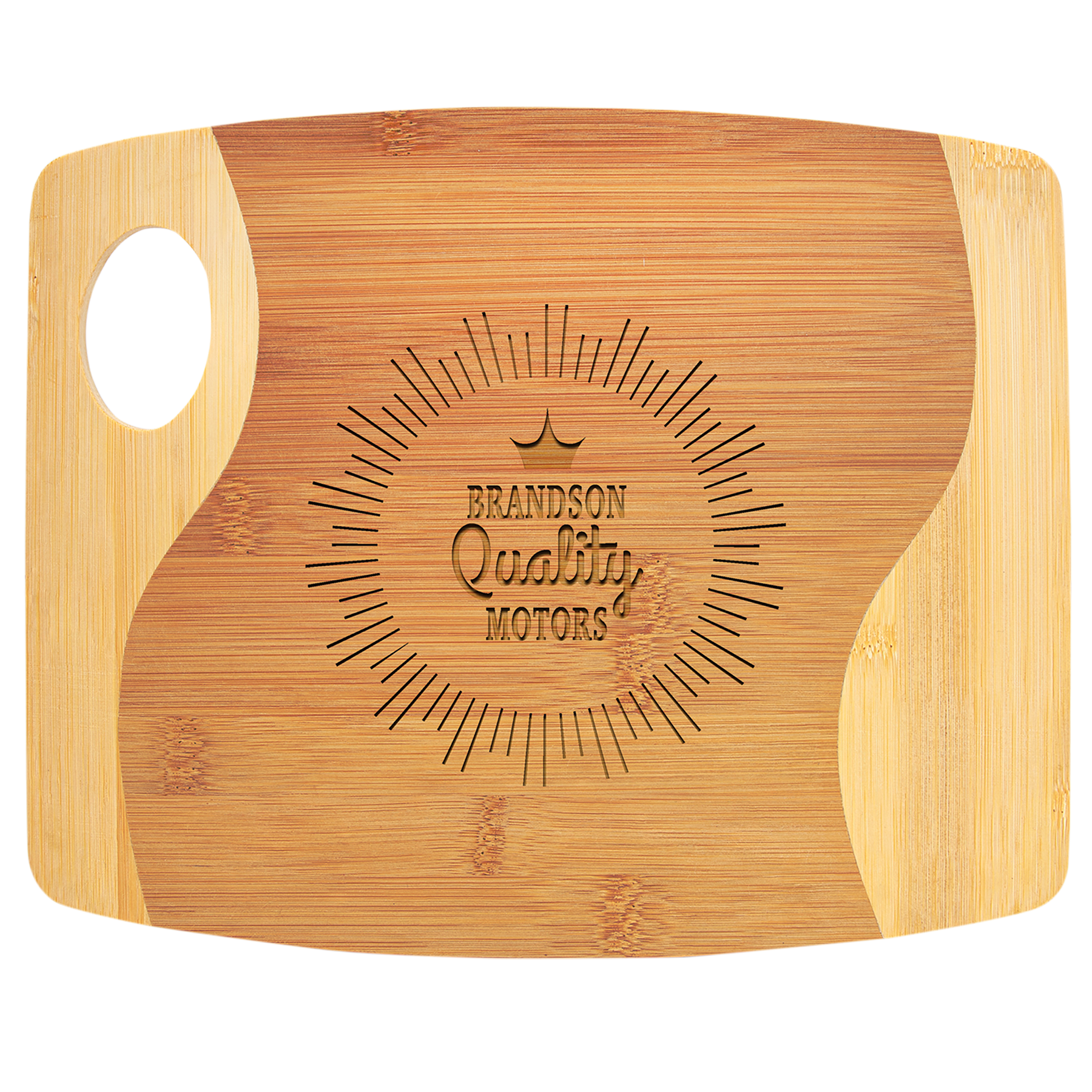 11" x 9" x 5/16" Bamboo Two Tone Cutting Board with Handle