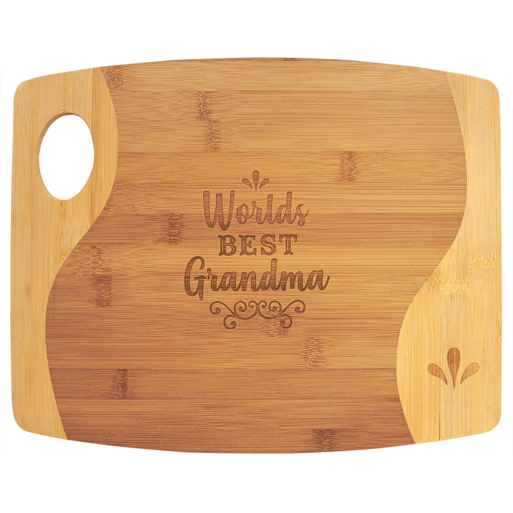 13 3/4" x 11" x 5/16" Bamboo Two Tone Cutting Board with Handle