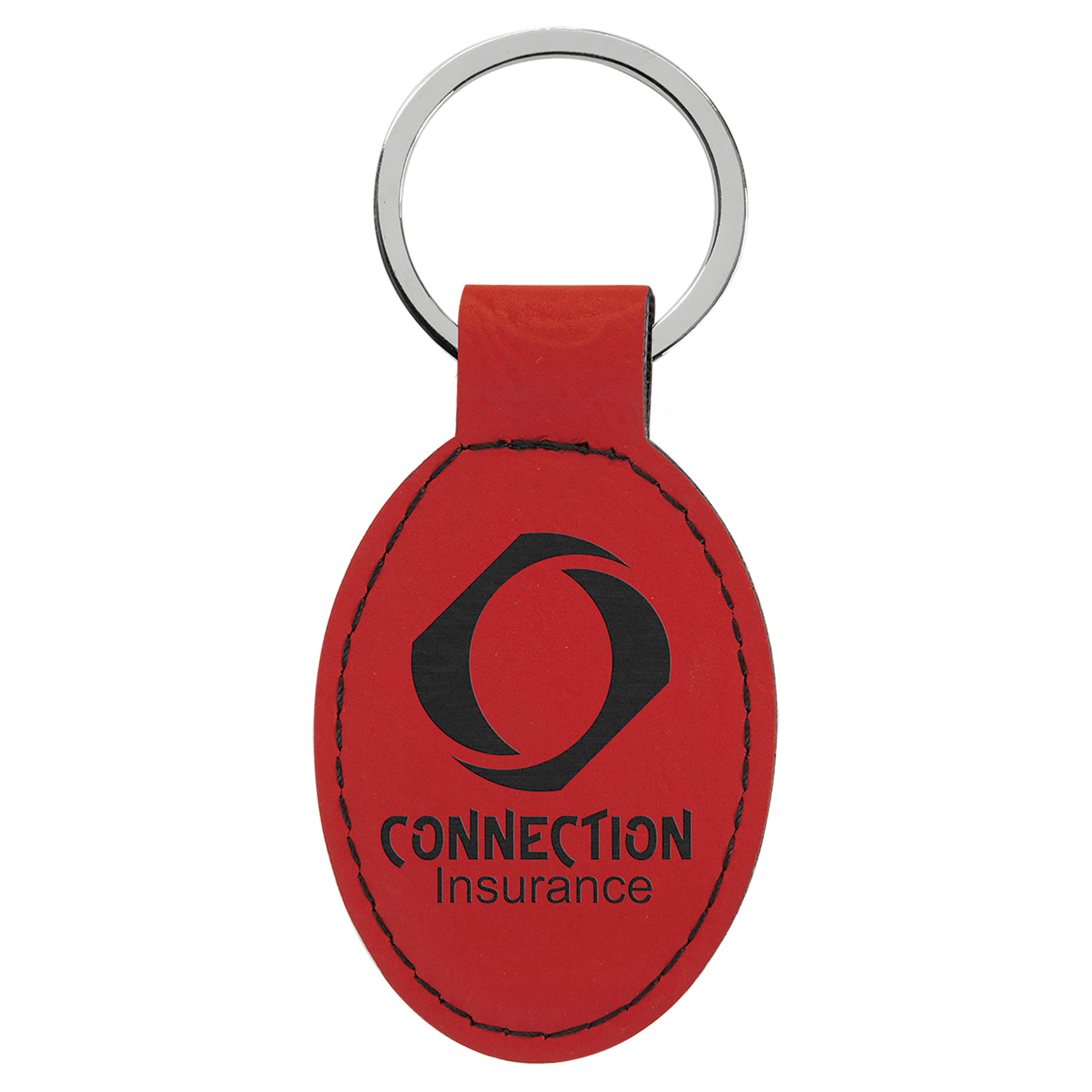 Red 3" x 1 3/4" Laserable Leatherette Oval Keychain
