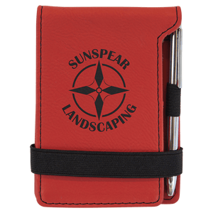 Red 3 1/4" x 4 3/4" Laserable Leatherette Mini Notepad with Pen