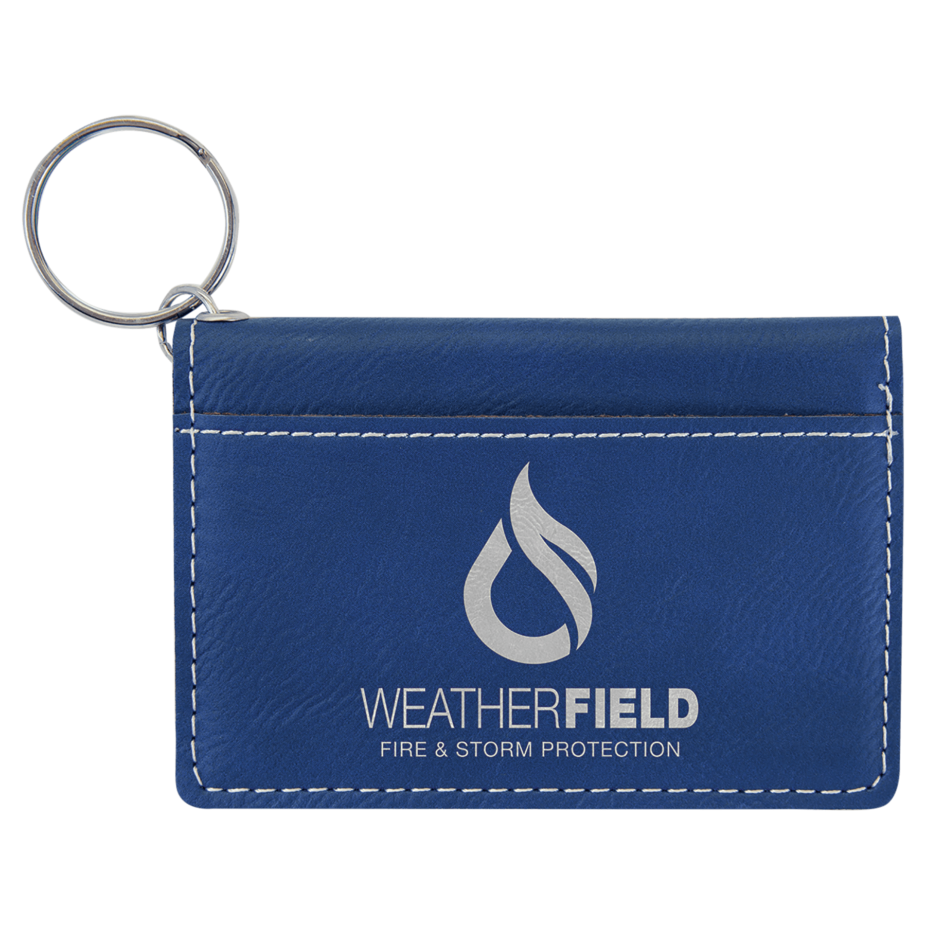 Blue/Silver 4 1/4" x 3" Laserable Leatherette Keychain ID Holder