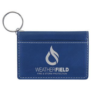 Blue/Silver 4 1/4" x 3" Laserable Leatherette Keychain ID Holder
