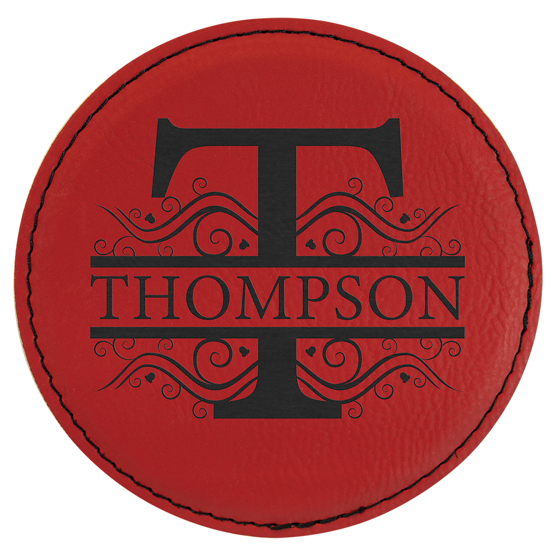Red 4" Round Laserable Leatherette 6-Coaster Set
