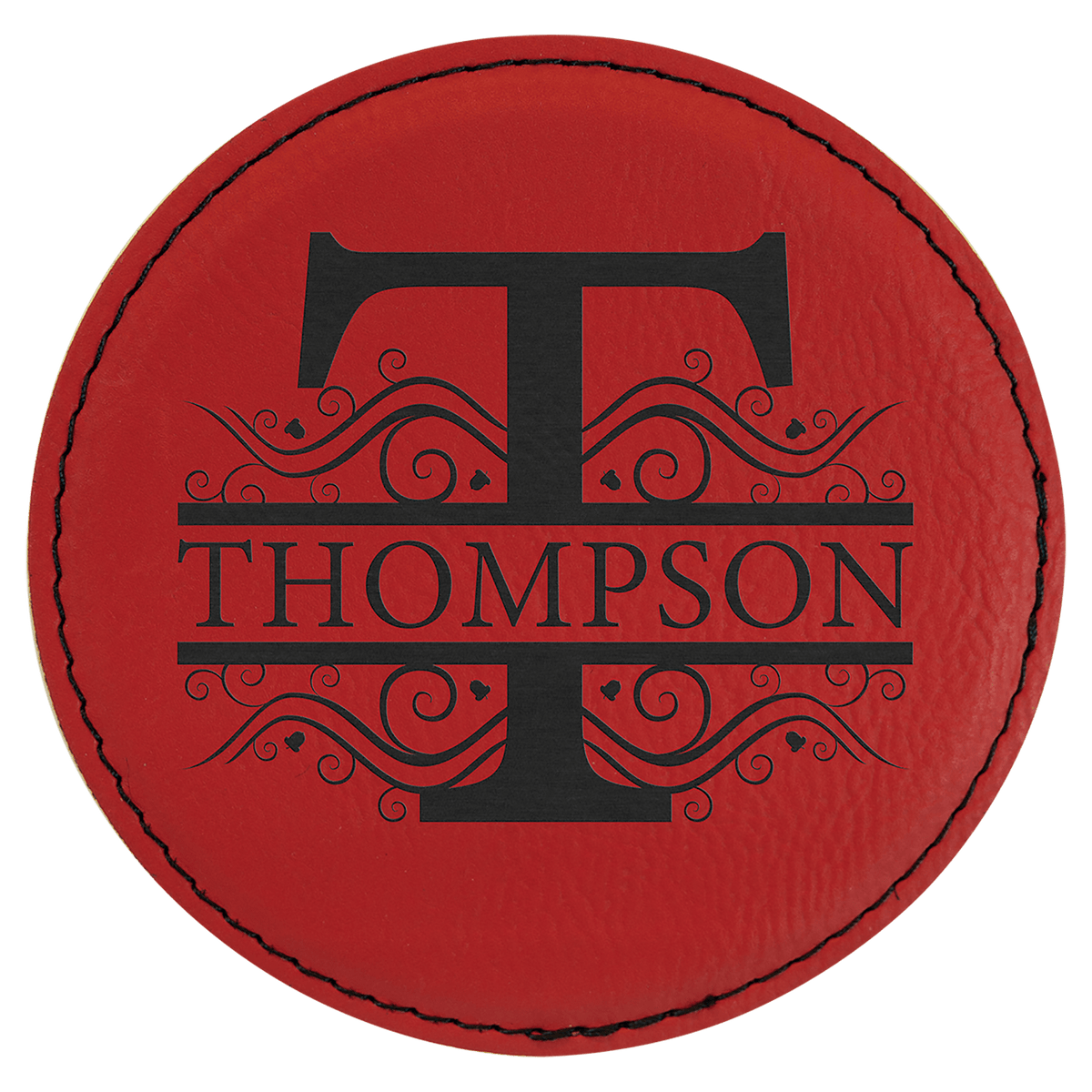 Red 4" Round Laserable Leatherette 6-Coaster Set