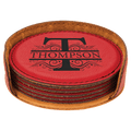 4" Red Laserable Leatherette Round 6-Coaster Set