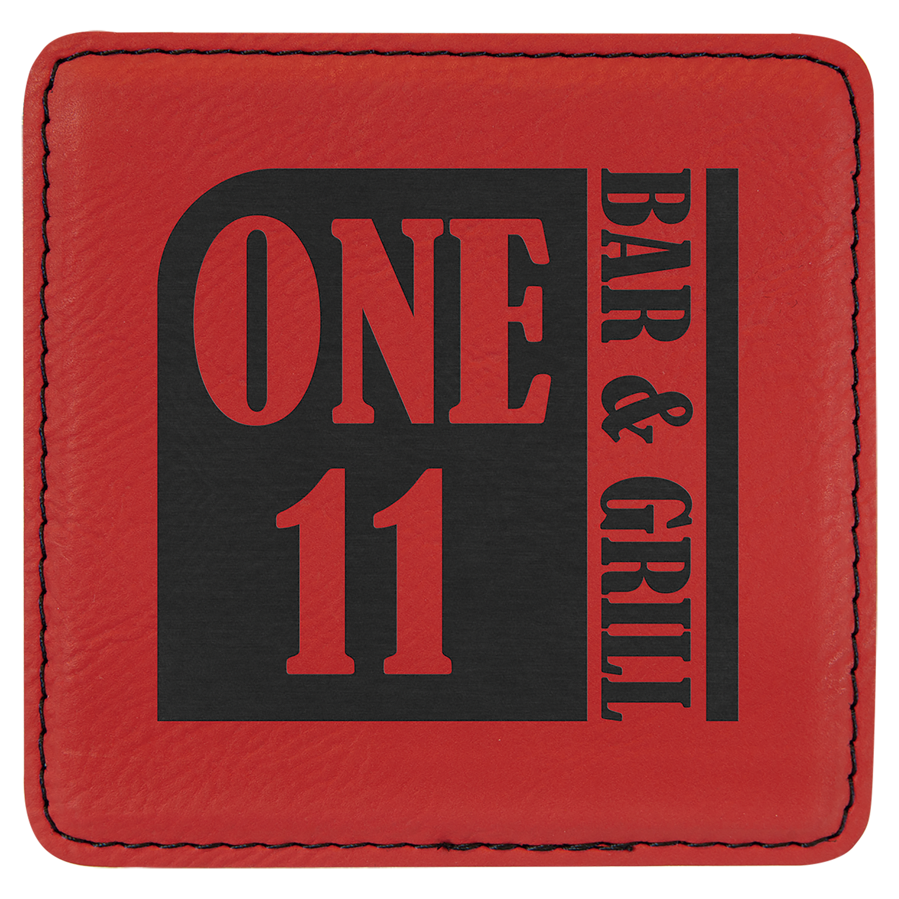 Red 4" x 4" Square Laserable Leatherette 6-Coaster Set