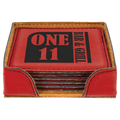 4" x 4" Red Square Laserable Leatherette 6-Coaster Set with Holder
