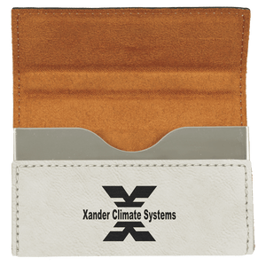 White 3 3/4" x 2 3/4" Laserable Leatherette Hard Business Card Holder