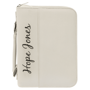 White 6 3/4" x 9 1/4" Leatherette Book/Bible Cover with Handle & Zipper
