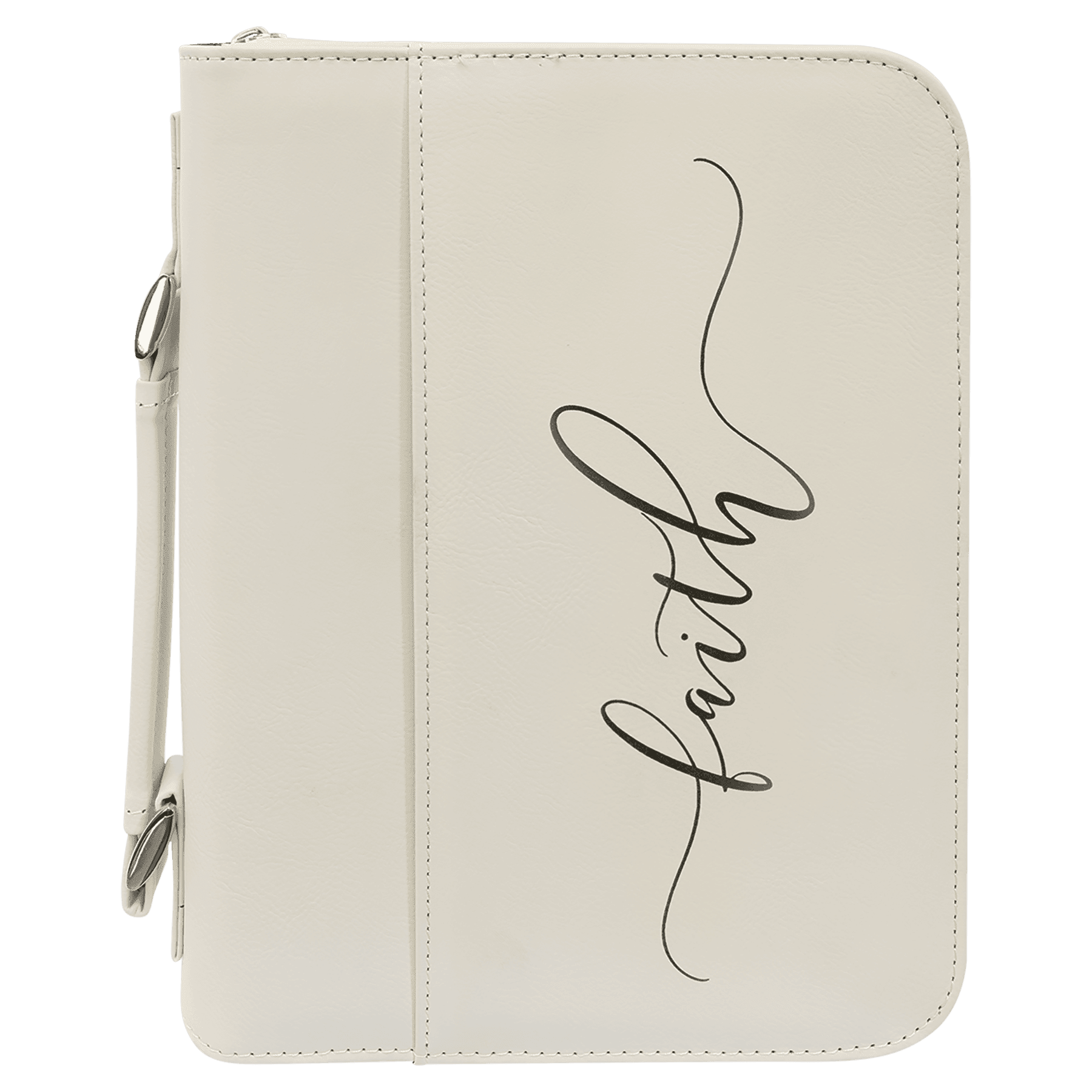 White 7 1/2" x 10 3/4" Leatherette Book/Bible Cover with Handle & Zipper