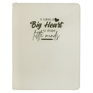 White 9 1/2" x 12" w/ Zipper Laserable Leatherette Portfolio with Notepad