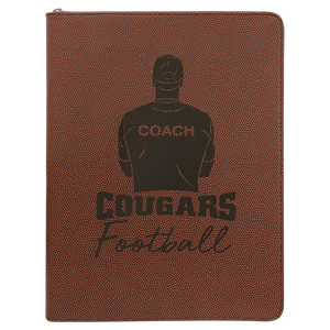 Football 9 1/2" x 12" w/ Zipper Laserable Leatherette Portfolio with Notepad