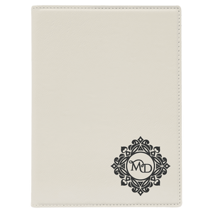 White 7" x 9" Laserable Leatherette Small Portfolio with Notepad
