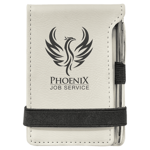 White 3 1/4" x 4 3/4" Laserable Leatherette Mini Notepad with Pen