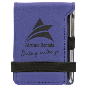 Purple 3 1/4" x 4 3/4" Laserable Leatherette Mini Notepad with Pen