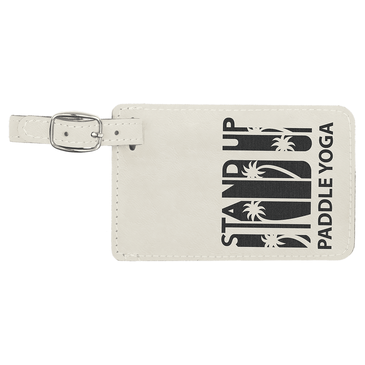 White/Black 4 1/4" x 2 3/4" Laserable Leatherette Luggage Tag