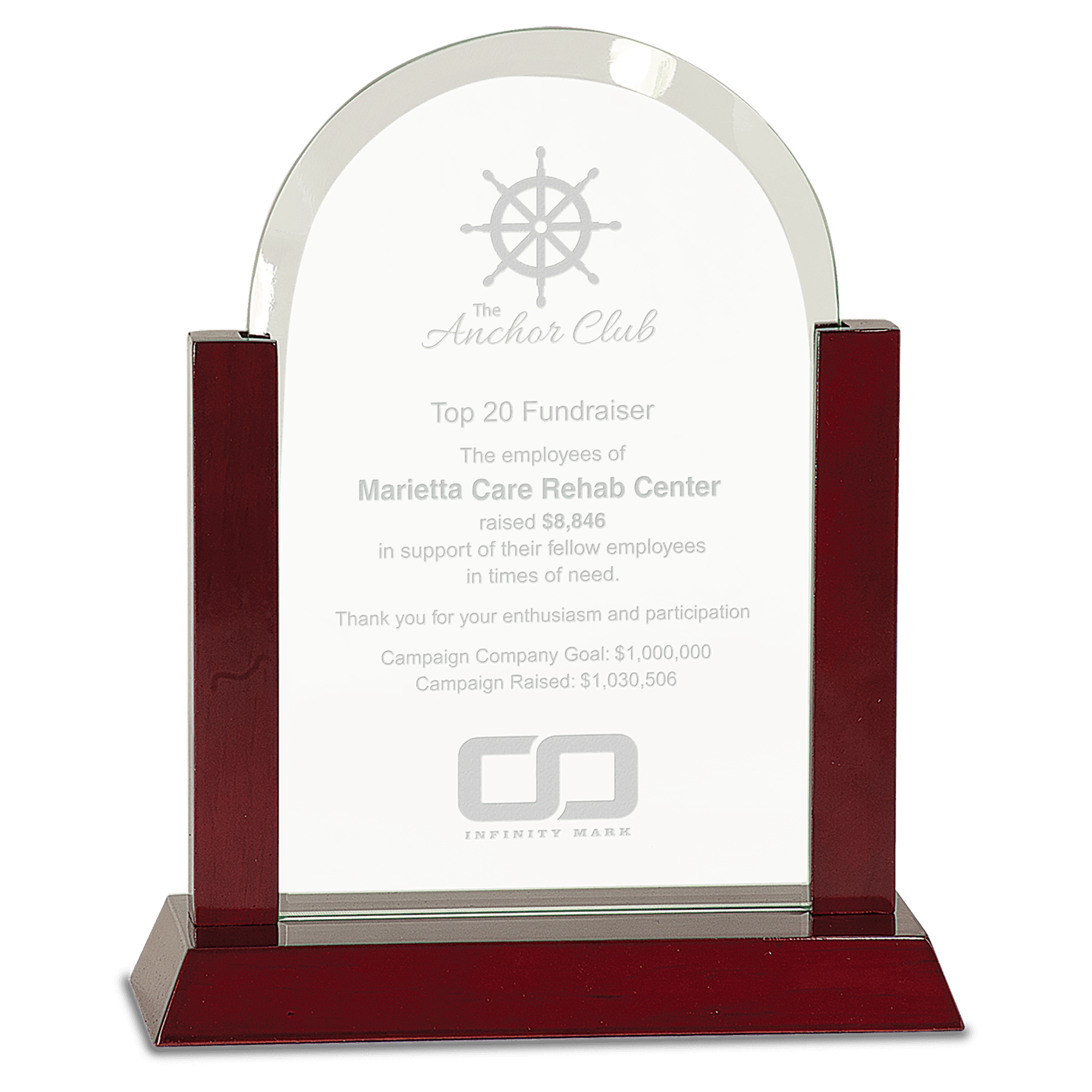 9" Gateway Jade Dome Glass Award with Rosewood Finish Base