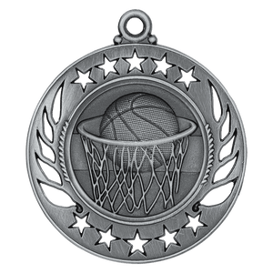 Antique Silver 2 1/4" Basketball Galaxy Medal