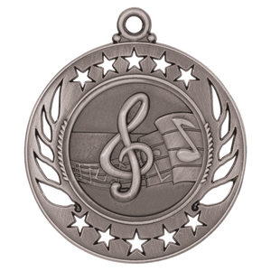 Antique Silver 2 1/4" Music Galaxy Medal