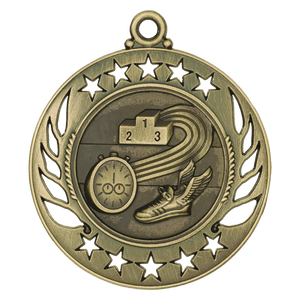 Antique Gold 2 1/4" Track Galaxy Medal