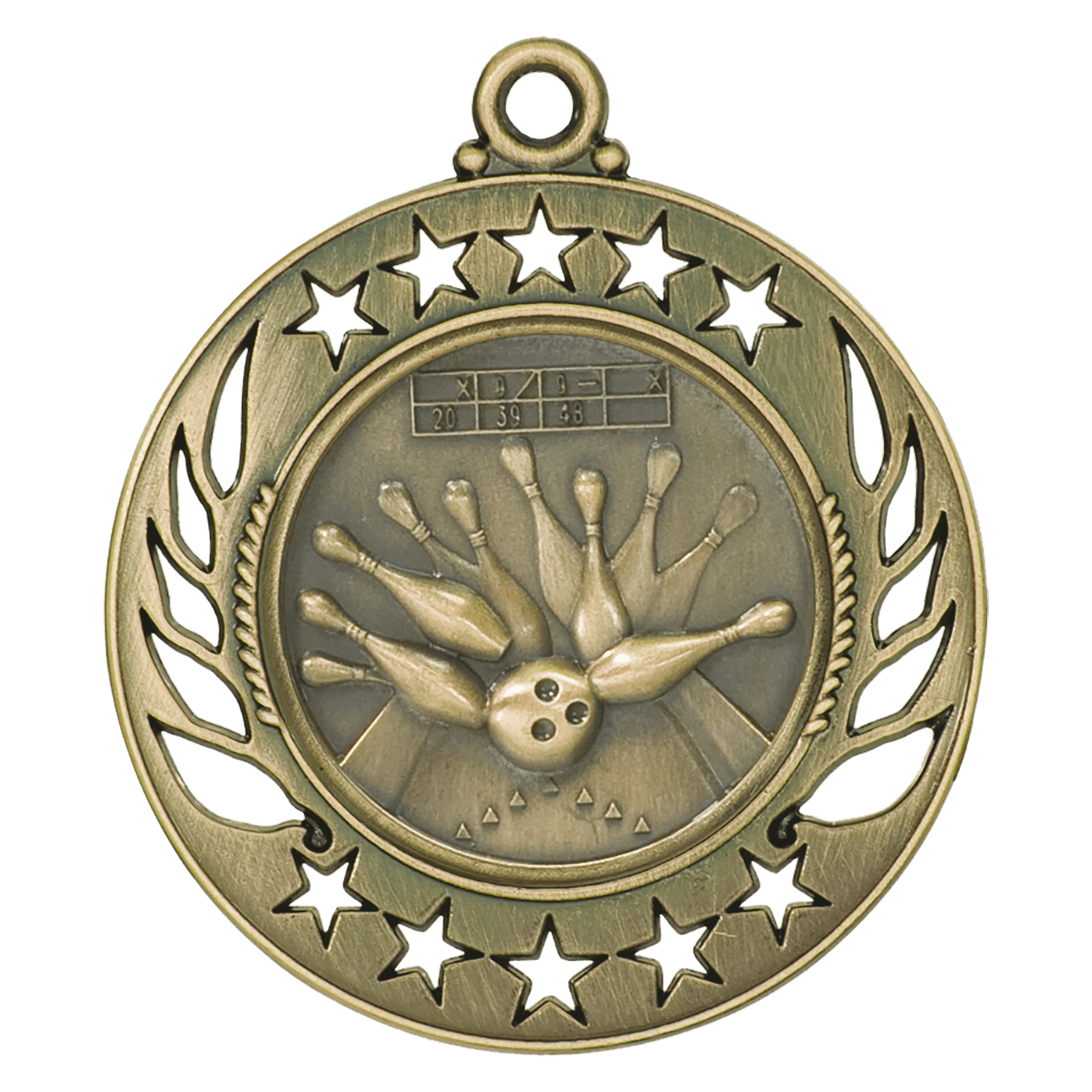 Antique Gold 2 1/4" Bowling Galaxy Medal