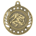 Antique Gold 2 1/4" Wrestling Galaxy Medal