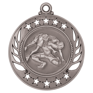 Antique Silver 2 1/4" Wrestling Galaxy Medal