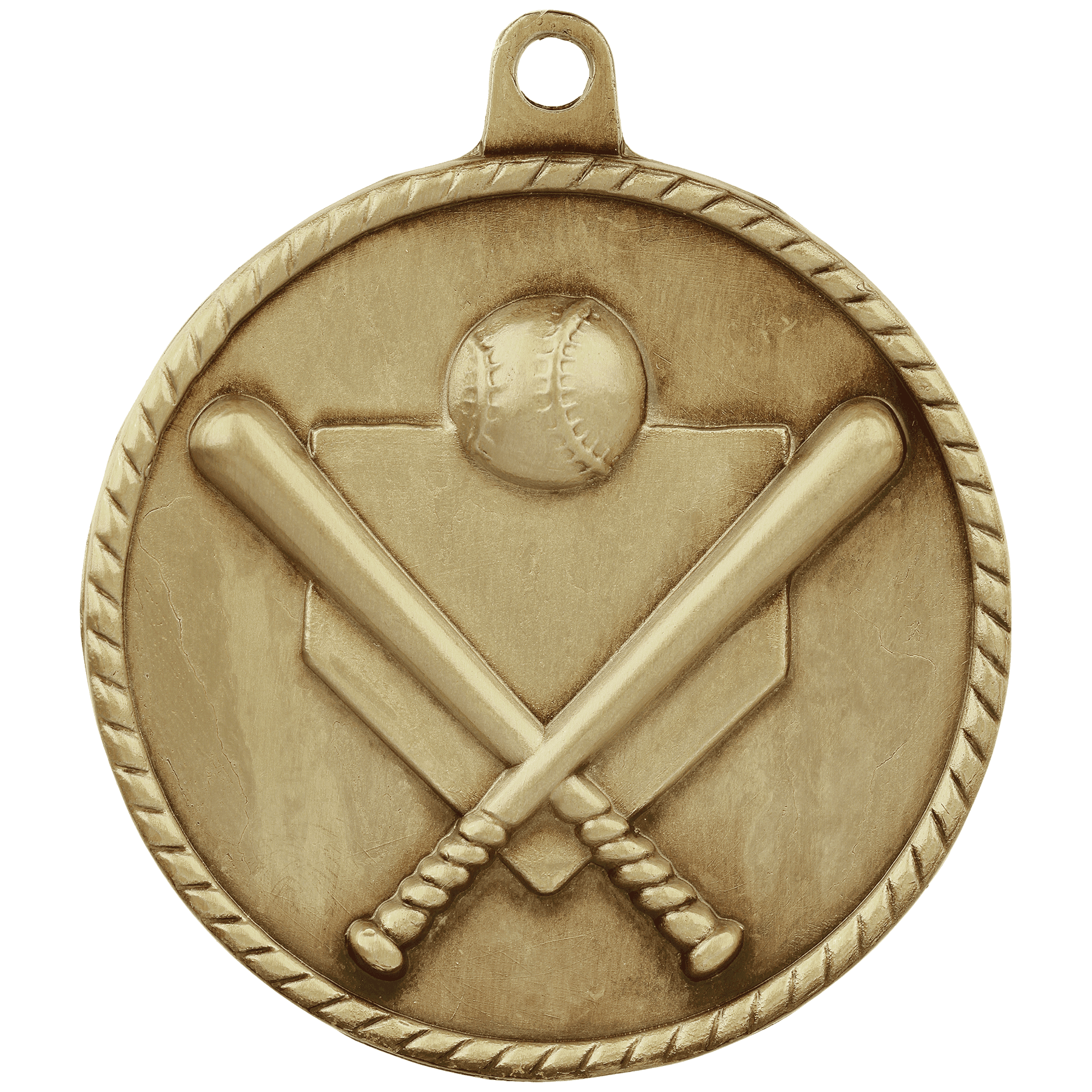 Antique Gold 2" Baseball/Softball High Relief Medal