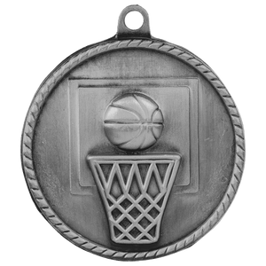 Antique Silver 2" Basketball High Relief Medal
