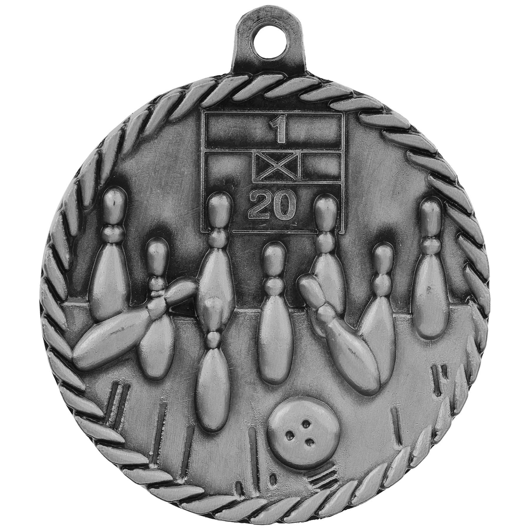 Antique Silver 2" Bowling High Relief Medal