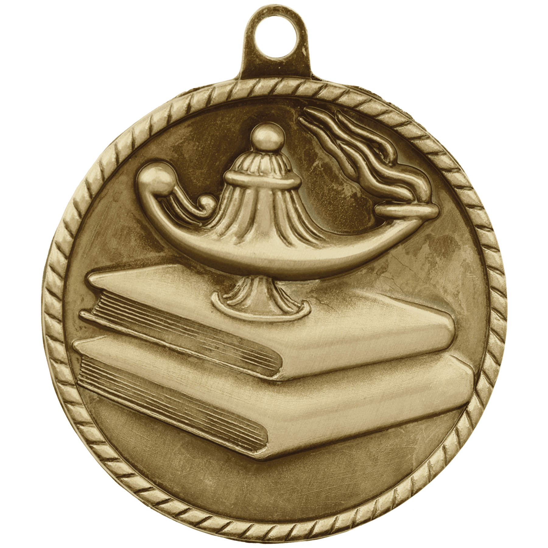 Antique Gold 2" Lamp of Knowledge High Relief Medal