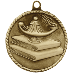 Antique Gold 2" Lamp of Knowledge High Relief Medal