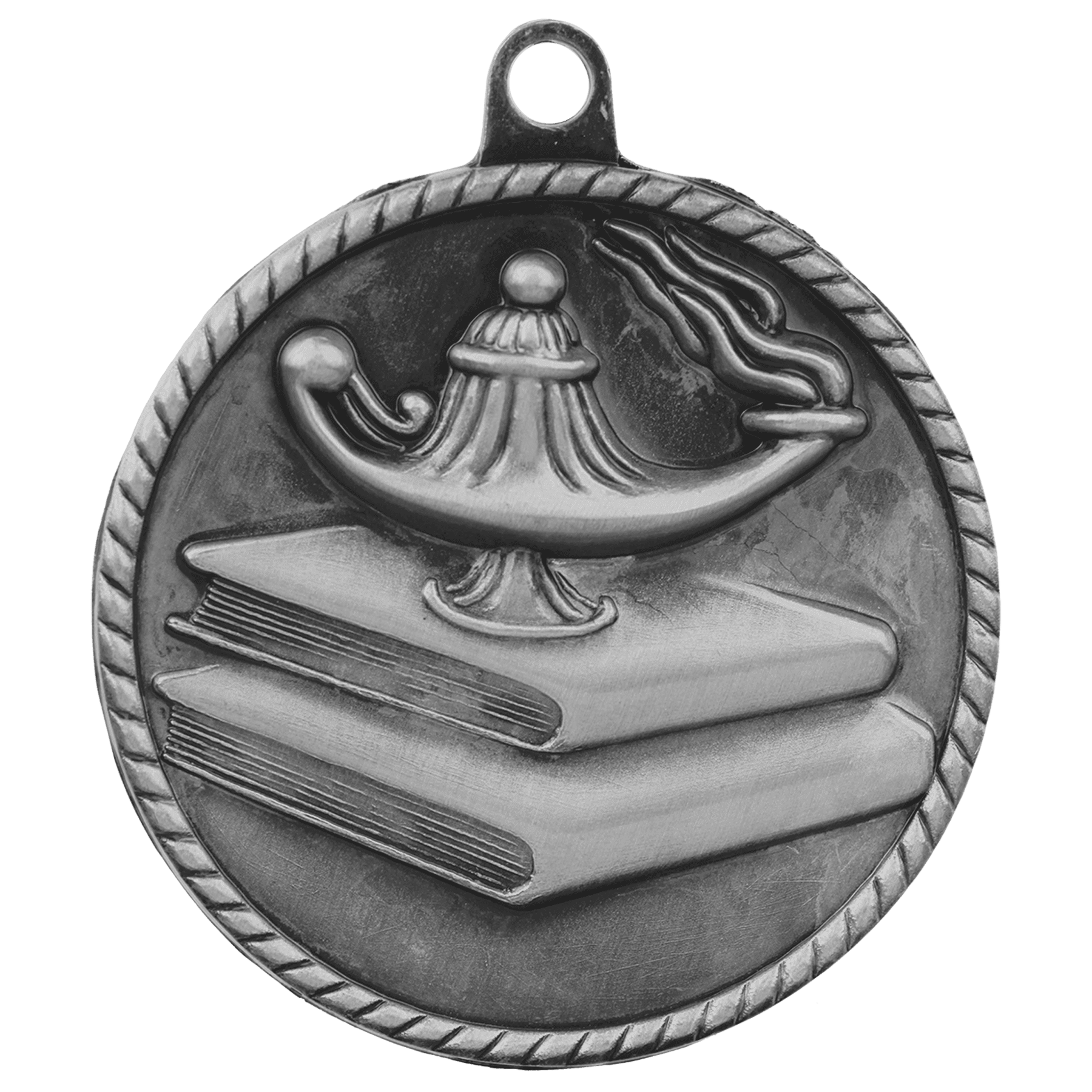 Antique Silver 2" Lamp of Knowledge High Relief Medal