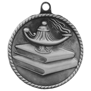 Antique Silver 2" Lamp of Knowledge High Relief Medal
