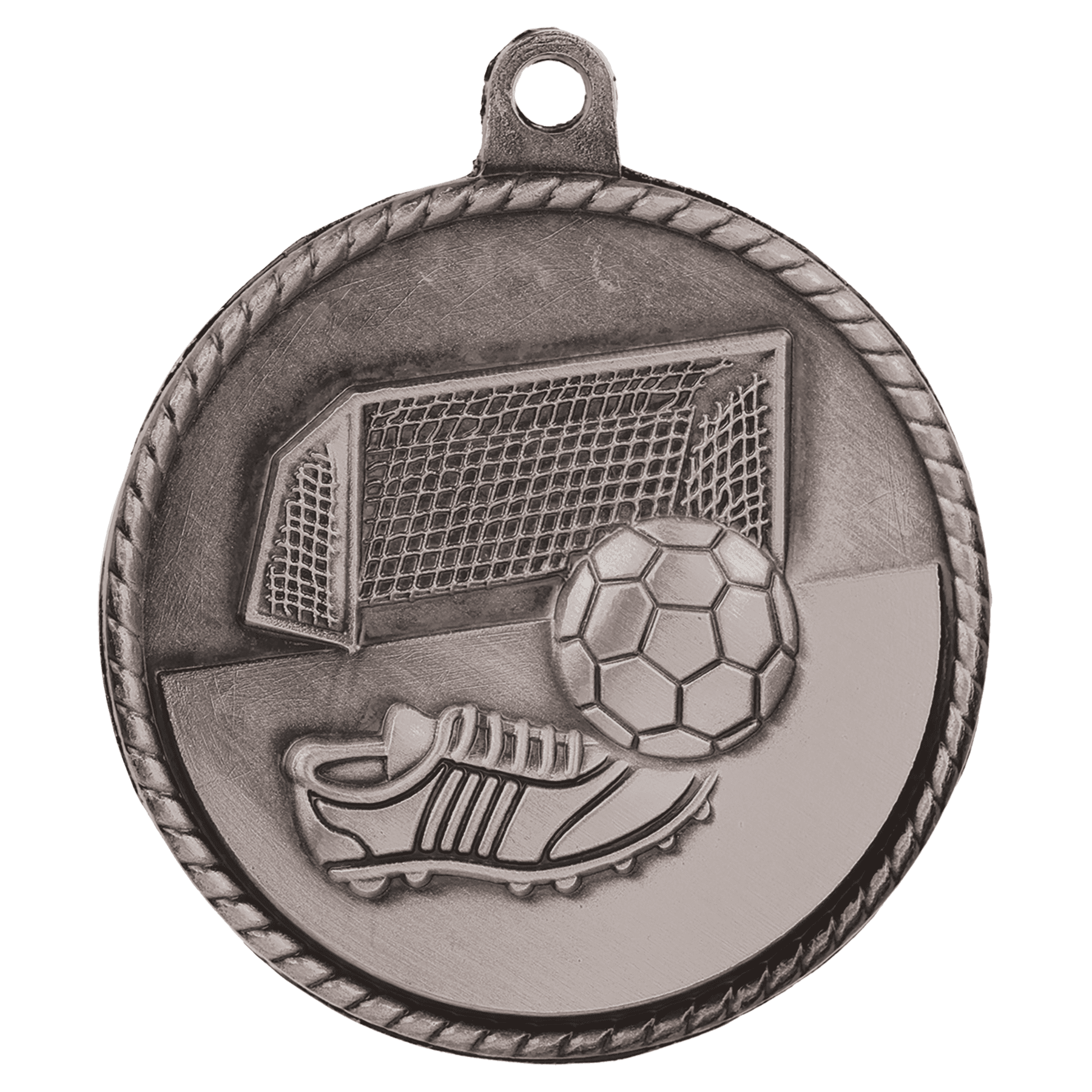 Antique Silver 2" Soccer High Relief Medal