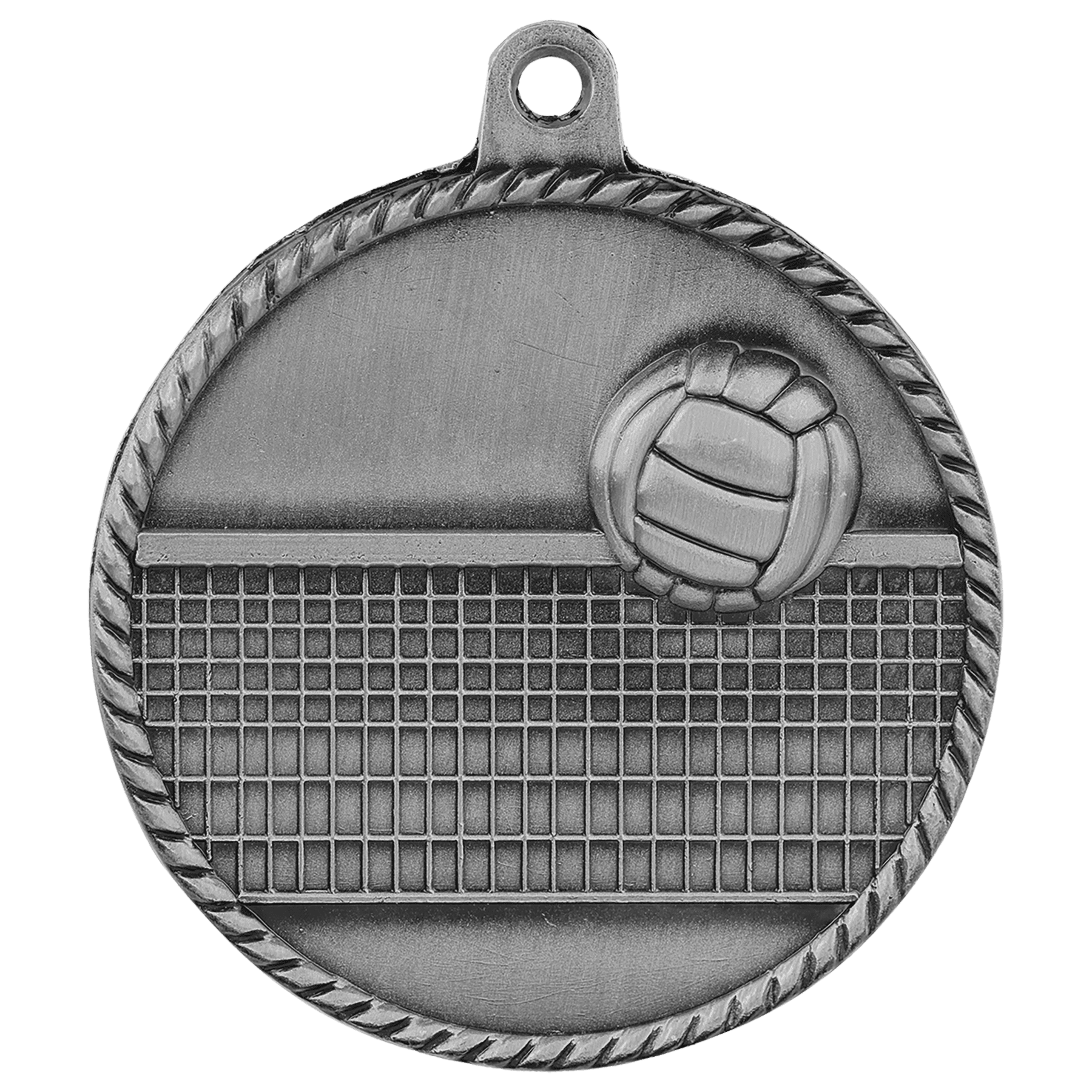 Antique Silver 2" Volleyball High Relief Medal