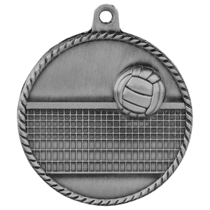 Antique Silver 2" Volleyball High Relief Medal