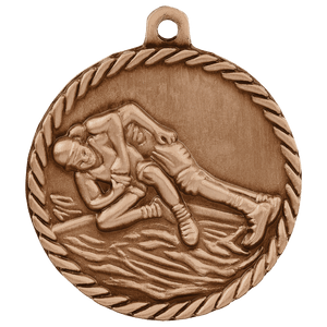 Antique Bronze 2" Wrestling High Relief Medal