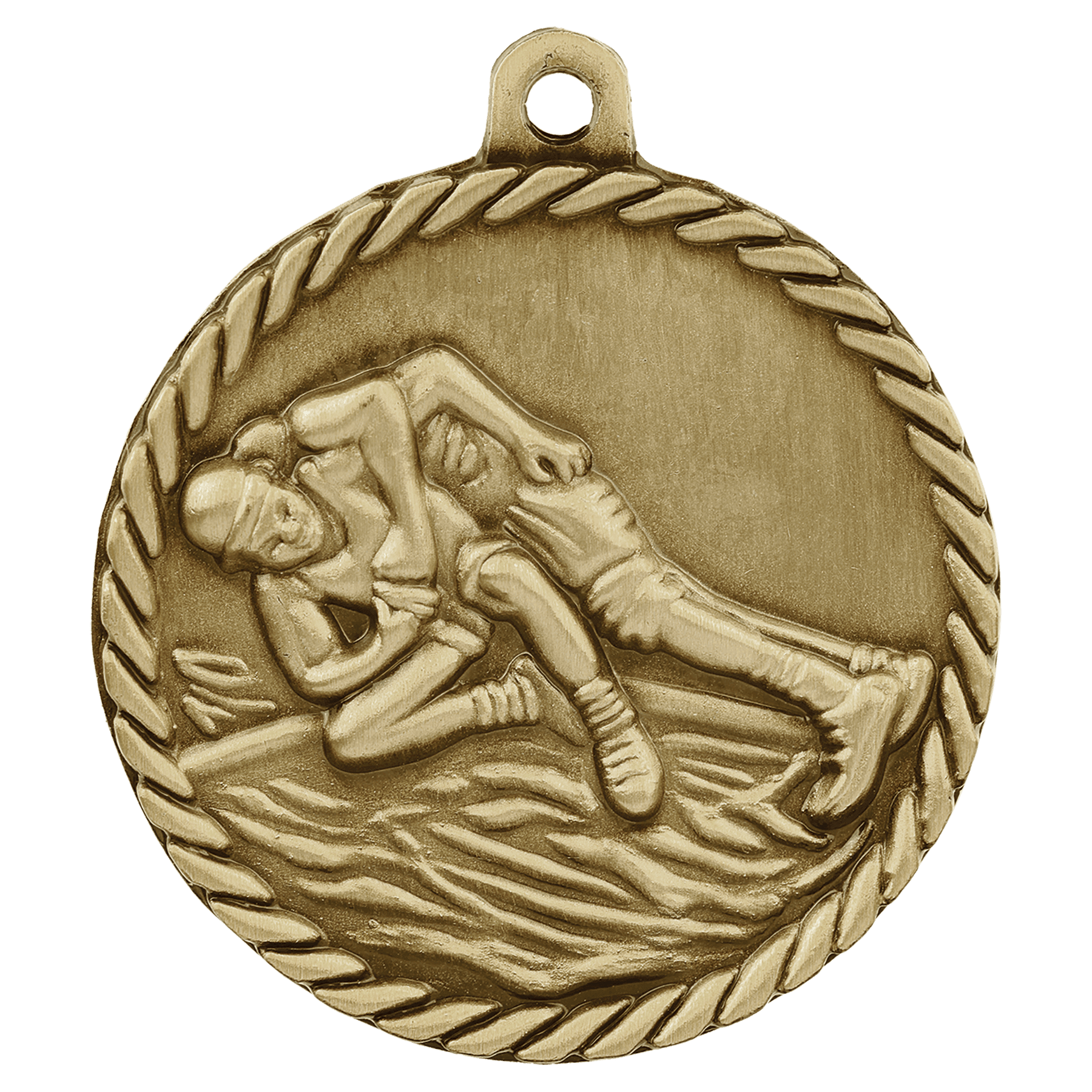 Antique Gold 2" Wrestling High Relief Medal