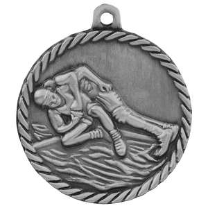 Antique Silver 2" Wrestling High Relief Medal