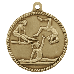 Antique Gold 2" Female Gymnastics High Relief Medal