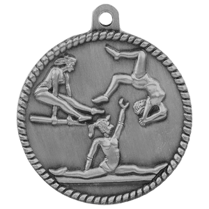 Antique Silver 2" Female Gymnastics High Relief Medal