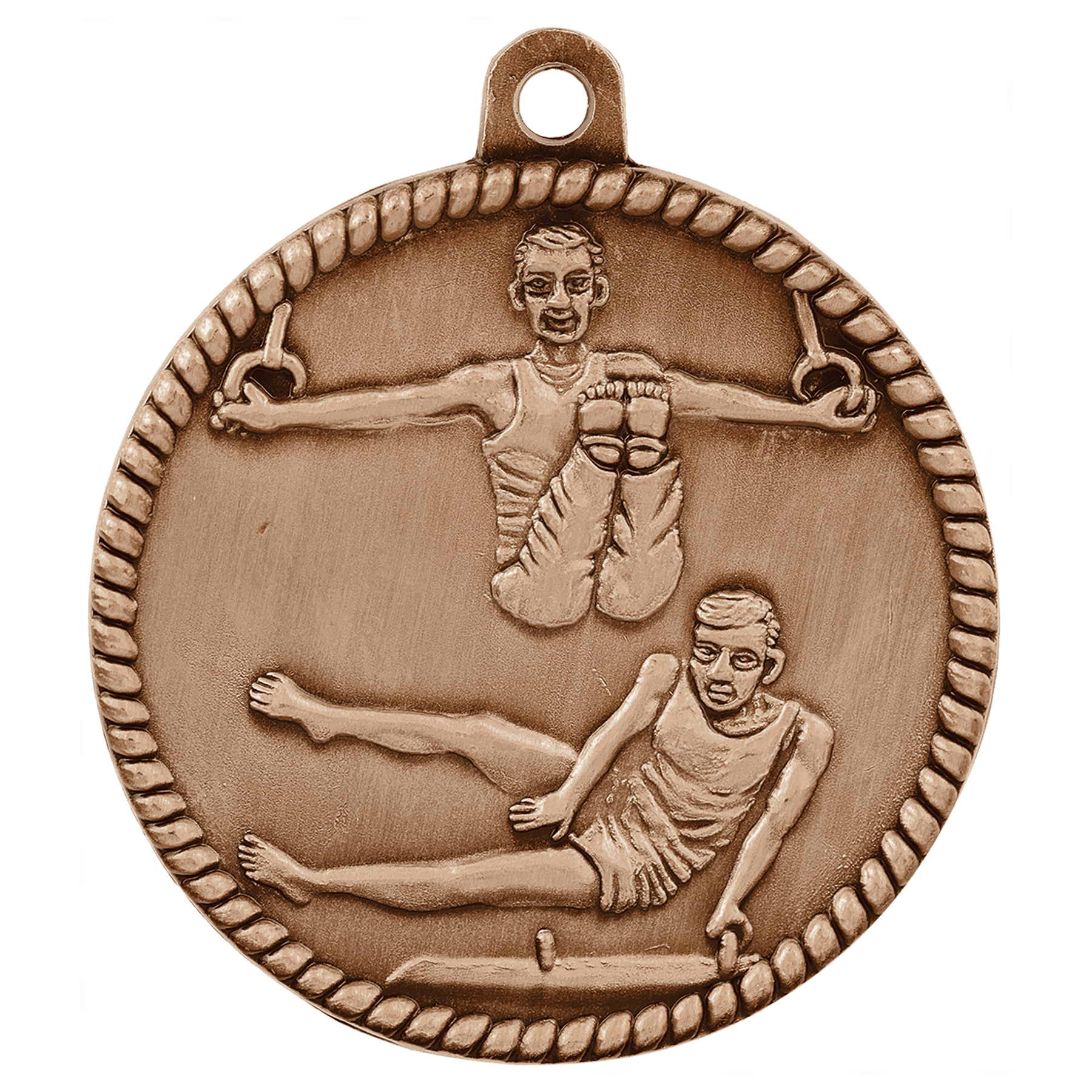 Antique Bronze 2" Male Gymnastics High Relief Medal