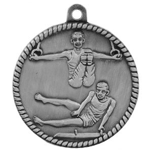 Antique Silver 2" Male Gymnastics High Relief Medal
